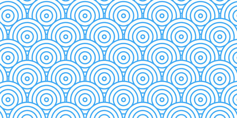 seamless pattern with blue waves geometric overlapping swirl vintage textile curl tile fabric texture background.