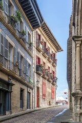 Historic Cobblestone Street in Hondarribia old town, With Traditional Basque Architecture, Spain