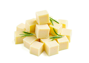 Cubes cheese isolated on a white background
