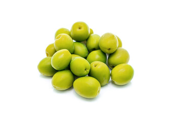 green olives isolated on white background.