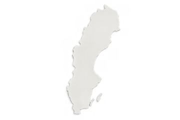 Sweden map cutout from white paper, representing country borders and european geography on a transparent background