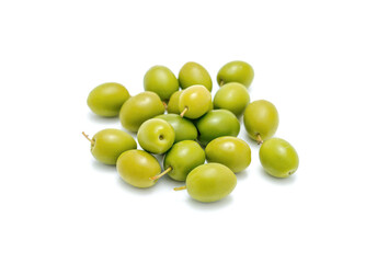 green olives isolated on white background.
