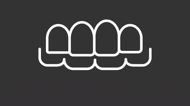 Animated clear plastic dental aligners white line icon. Teeth with straightening device animation. Correcting bite issues. Orthodontics. Isolated element on dark background. Alpha transparent video