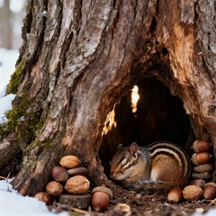 나무구멍에서겨울잠자는다람쥐
