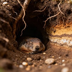 땅속굴에서겨울잠자는마멋