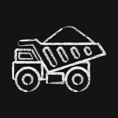 Icon dump truck. Gold mining elements. Icon in chalk style.