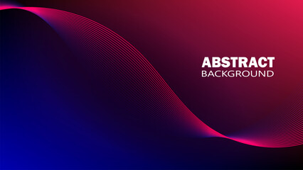Abstract background with dynamic flowing wavy lines. Vibrant pink wave on a dark blue and red gradient. Modern, futuristic design for technology