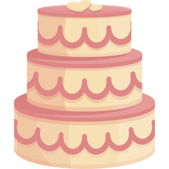 Three Tier Cartoon Wedding Cake With Pink Frosting And Heart Topper Isolated On White Background