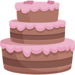 Three Tier Chocolate Wedding Cake With Pink Frosting And Decorative Flowers On Top Ideal For Celebrations
