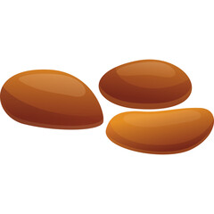 Three smooth brown pebbles or stones in a cluster against a clean white background showcasing a warm gradient from dark to light brown with rounded edges