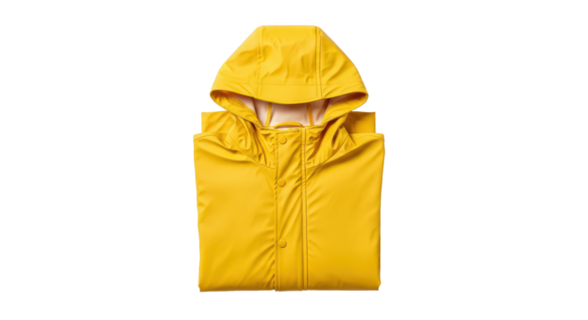 Bright yellow hooded raincoat isolated on transparent background - Powered by Adobe