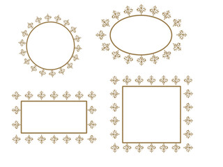 Four frames with floral decorations including a circle, oval, rectangle, and square shape design style