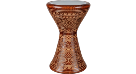 Ornate wooden doumbek drum isolated on transparent background