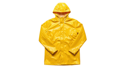 Bright yellow raincoat with hood isolated on transparent background