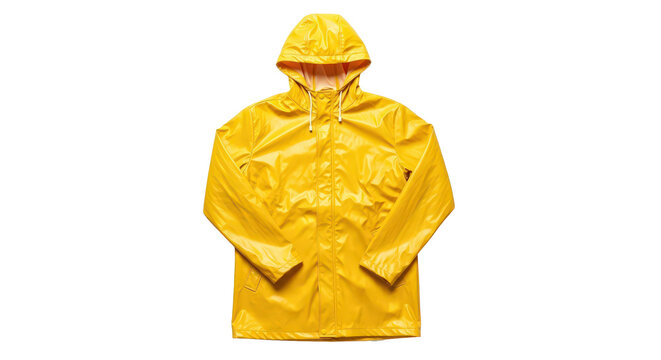 Bright yellow raincoat with hood isolated on transparent background