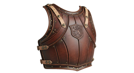 Ornate historical leather and metal chest plate armor isolated on transparent background
