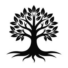 Obraz premium Tree Silhouette Bold Solid Black Logo Vector Illustration