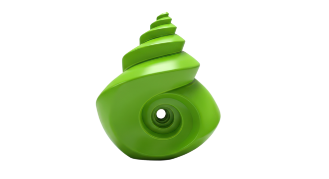 Bright green abstract spiral shell sculpture isolated on transparent background - Powered by Adobe