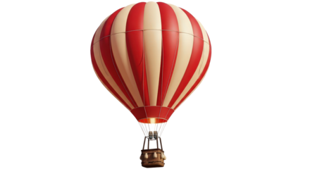 Red and white striped hot air balloon isolated on transparent background