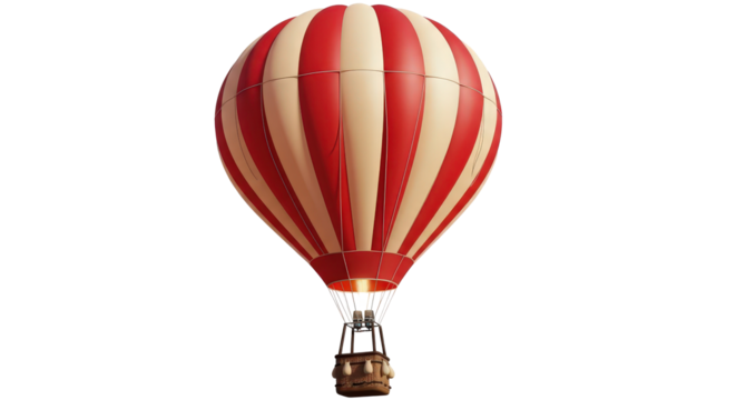 Red and white striped hot air balloon isolated on transparent background