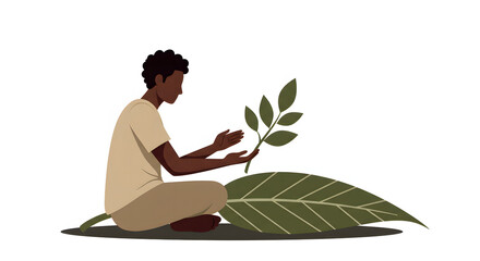 Person holding leaves plant care concept simple illustration on transparent background