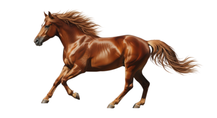 Majestic chestnut horse galloping isolated on transparent background