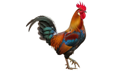Fototapeta premium A colorful rooster standing proudly isolated on transparent background