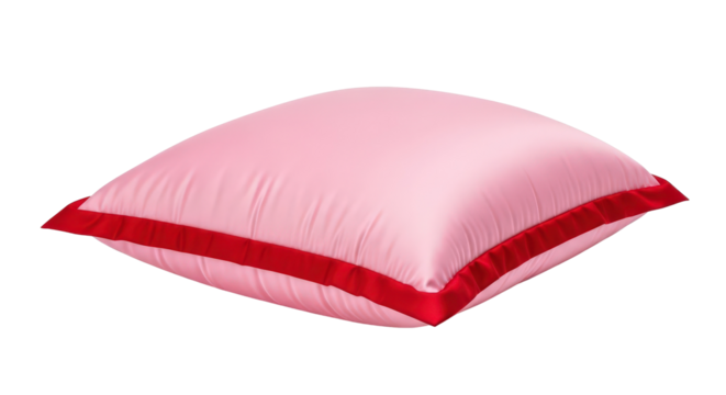 Soft pink decorative pillow with red trim isolated on transparent background - Powered by Adobe
