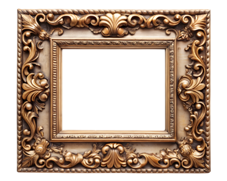 Ornate Gold Picture Frame with Intricate Carvings on a Black Background
