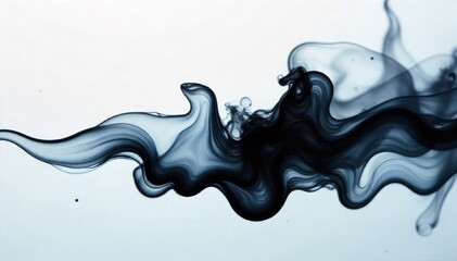 Ink drop diffusing in clear water, abstract art, swirling patterns of color, mesmerizing fluid dynamics, high contrast. Abstract, high contrast macro photograph of a dark ink drop slowly diffusing and