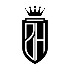 ZH Vector logo initials shield with royal crown minimalist, elegant style
