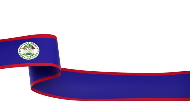 Waving Belize Flag Ribbon on White Background with Alpha