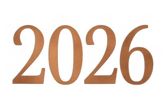 2026 year number in copper metallic design