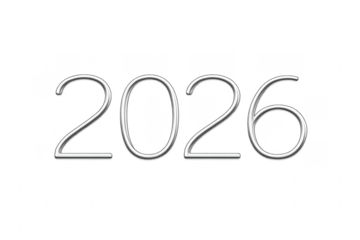 2026 chrome year text on transparent background