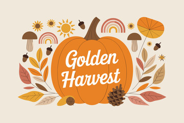 Golden Harvest Pumpkin Illustration – Retro Fall Vector Design