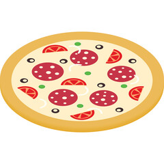Whole Pepperoni Pizza With Sliced Tomatoes Olives Onions And Green Peppers With A Golden Brown Crust On A Transparent Background