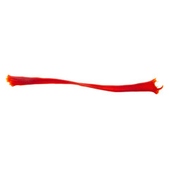 A single strand of saffron spice isolated against in a horizontal composition