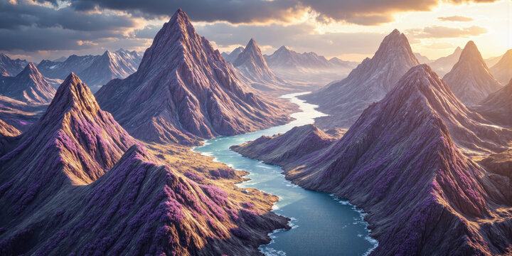 Fractal Landscape Dream Computer-generated fractal landscape creating an impossible geography of recursive patterns resembling mountains, valleys and rivers. Rendered