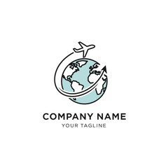 A minimalist logo featuring an airplane circling the globe, symbolizing travel and global connectivity.