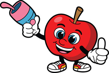 Apple cartoon character illustration, healthy food mascot drawing, fun fruit artwork, children’s activity design, lifestyle graphic, educational nutrition art