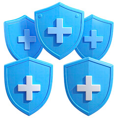 Obraz premium Light blue shields with white plus symbols in a cluster