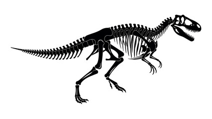 Fototapeta premium Black Silhouette of Dinosaur Skeleton on White Background