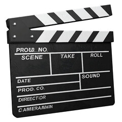 Fototapeta premium A black film slate with white text and stripes