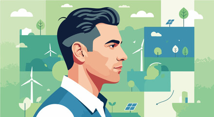 Green Innovator – Geometric Flat Portrait Representing Sustainable Business and Eco Entrepreneurship