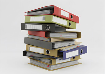 Stack of Office Folders and Files on White Background