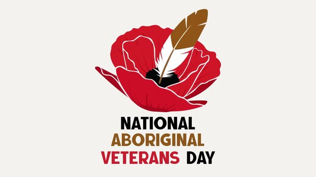 Animated National Aboriginal Veterans Day Illustration with Red Poppy and Feather
