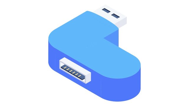  Isometric icon of a USB cable connector, showcasing its design and shape in a vector format.