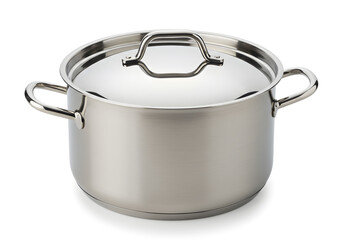 Stainless Steel Cooking Pot with Lid on White Background