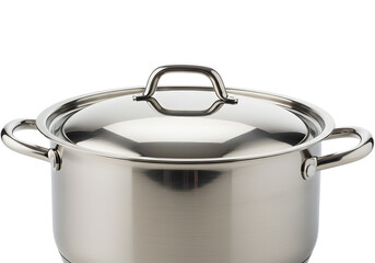 Stainless Steel Cooking Pot with Lid on White Background