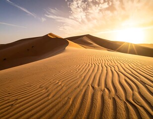 Sunny desert landscape showcasing sand dunes, texture, and light